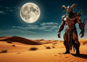 Giant menacing jinn in Arabian desert under full moon - S.jpg