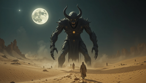 Giant menacing jinn in Arabian desert under full moon - PL1.png