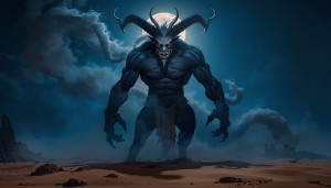 Giant menacing jinn in Arabian desert under full moon - L.jpg