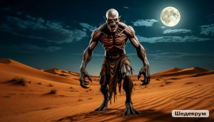 Giant menacing ghoul in Arabian desert under full moon - S.jpg