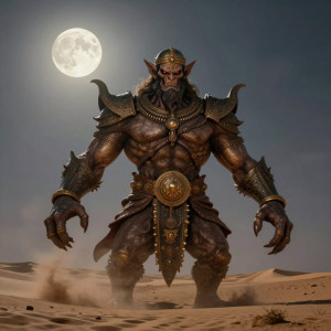 Giant menacing jinn in Arabian desert under full moon - Z.jpg