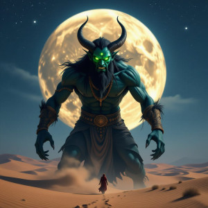 Giant menacing jinn in Arabian desert under full moon - Н11.jpg