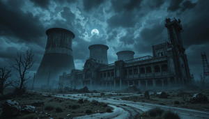 Haunted abandoned nuclear power plant in apocalyptic wasteland under black moon.png