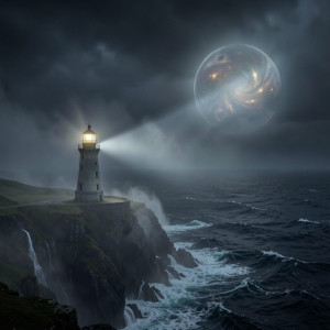 A lone, ancient lighthouse stands defiantly on a jagged cliff - F24.jpg