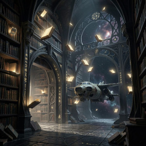 An immense, ancient library carved from obsidian, deep within the cosmic void.jpg