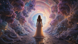 Beautiful woman stands inside portal to parallel dimension - PL1.png