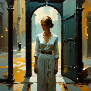 Beautiful woman stands inside portal to parallel dimension - Н5.png