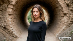 Beautiful woman stands inside tunnel to parallel dimension - S.jpg