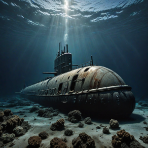Giant severely damaged nuclear submarine on ocean floor - Н1.png