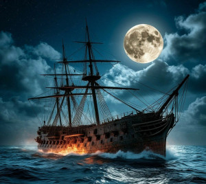 Ironclad warship sinks in the Caribbean under full moon - S.jpg