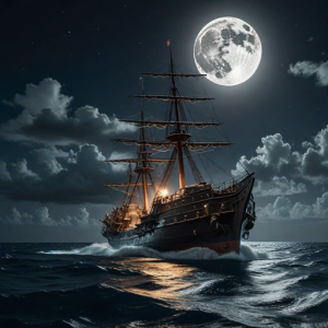 Ironclad warship sinks in the Caribbean under full moon - H1.png