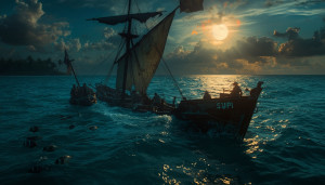 Ironclad warship sinks in the Caribbean under full moon - L.jpg