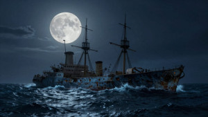 Ironclad warship sinks in the Caribbean under full moon - Z.jpg