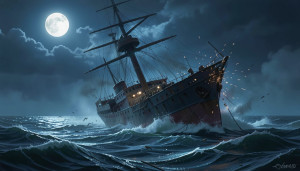 Ironclad warship sinks in the Caribbean under full moon - F24.jpg