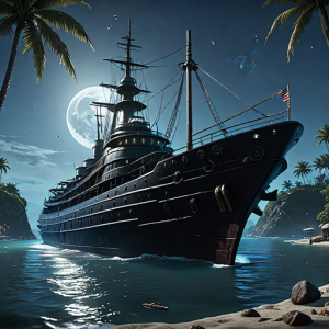 Ironclad warship sinks in the Caribbean under full moon - H110.png