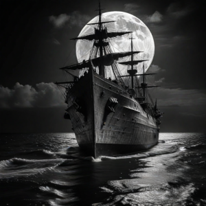 Ironclad warship sinks in the Caribbean under full moon - H12.png