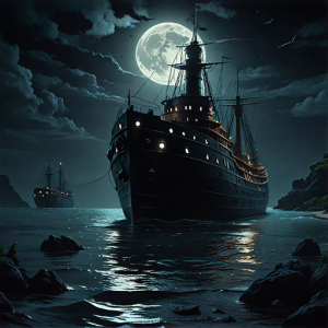 Ironclad warship sinks in the Caribbean under full moon - H14.png