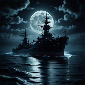 Ironclad warship sinks in the Caribbean under full moon - H19.png