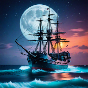 Ironclad warship sinks in the Caribbean under full moon - H20.png
