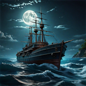 Ironclad warship sinks in the Caribbean under full moon - H24.png