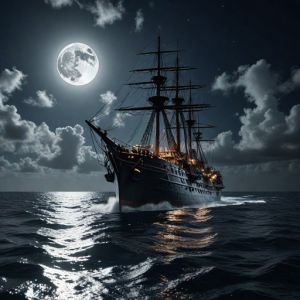 Ironclad warship sinks in the Caribbean under full moon - H25.png