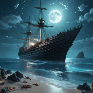 Ironclad warship sinks in the Caribbean under full moon - H26.png