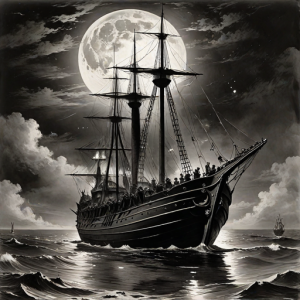 Ironclad warship sinks in the Caribbean under full moon - H28.png