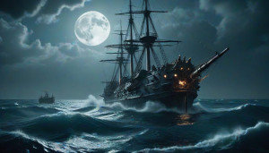 Ironclad warship sinks in the Caribbean under full moon - СXL.jpg