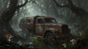 A futuristic truck half-submerged in a murky swamp - F29.jpg