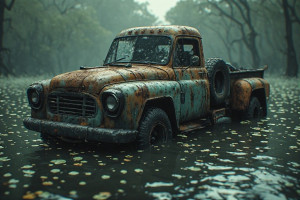 A futuristic truck half-submerged in a murky swamp - P1.jpg