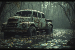 A futuristic truck half-submerged in a murky swamp - P2.jpg