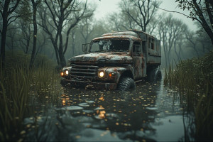 A futuristic truck half-submerged in a murky swamp - P3.jpg