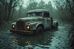 A futuristic truck half-submerged in a murky swamp - P4.jpg
