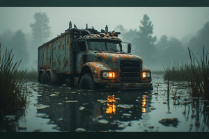 A futuristic truck half-submerged in a murky swamp - P5.jpg