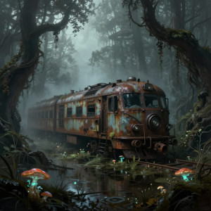 A futuristic train half-submerged in a murky swamp - Z.jpg