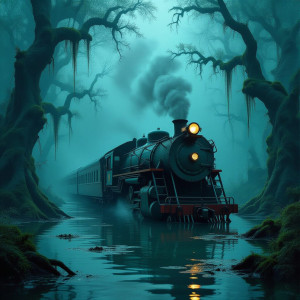 A futuristic train half-submerged in a murky swamp - H11.jpg