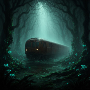 A futuristic train half-submerged in a murky swamp - F24B.jpg