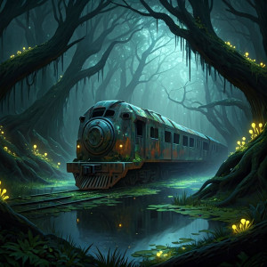 A futuristic train half-submerged in a murky swamp - G3.jpg