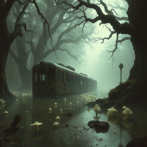 A futuristic train half-submerged in a murky swamp - JFL.jpg