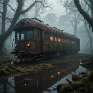 A futuristic train half-submerged in a murky swamp - R5.jpg