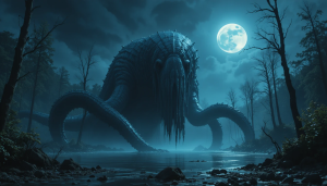 Giant kraken in apocaptic swamp under full moon - PL1.png