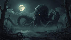 Giant kraken in apocaptic swamp under full moon - L.jpg
