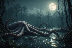 Giant kraken in apocaptic swamp under full moon - P1.jpg