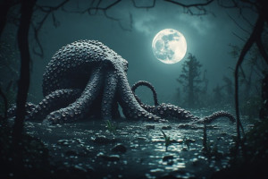 Giant kraken in apocaptic swamp under full moon - P4.jpg