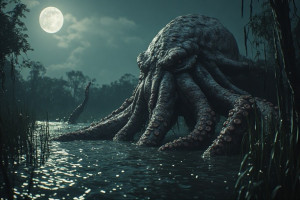 Giant kraken in apocaptic swamp under full moon - P5.jpg