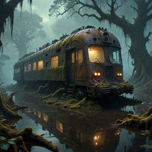 A futuristic train half-submerged in a murky swamp - AXL.jpg