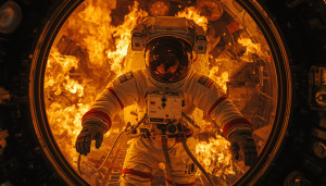 Female astronaut, engulfed in roaring flame, inside ISS - L.jpg