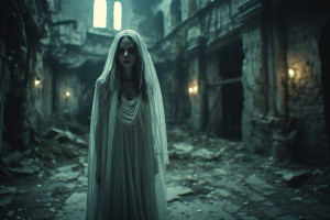 ghost woman, big breasts, in abandoned haunted castle.jpg