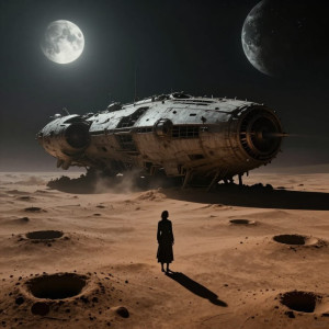 A solitary woman gazing up at a derelict spaceship - Z.jpg