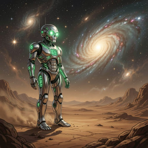 An advanced automaton, crafted from polished chrome and glowing emerald circuitry.jpg